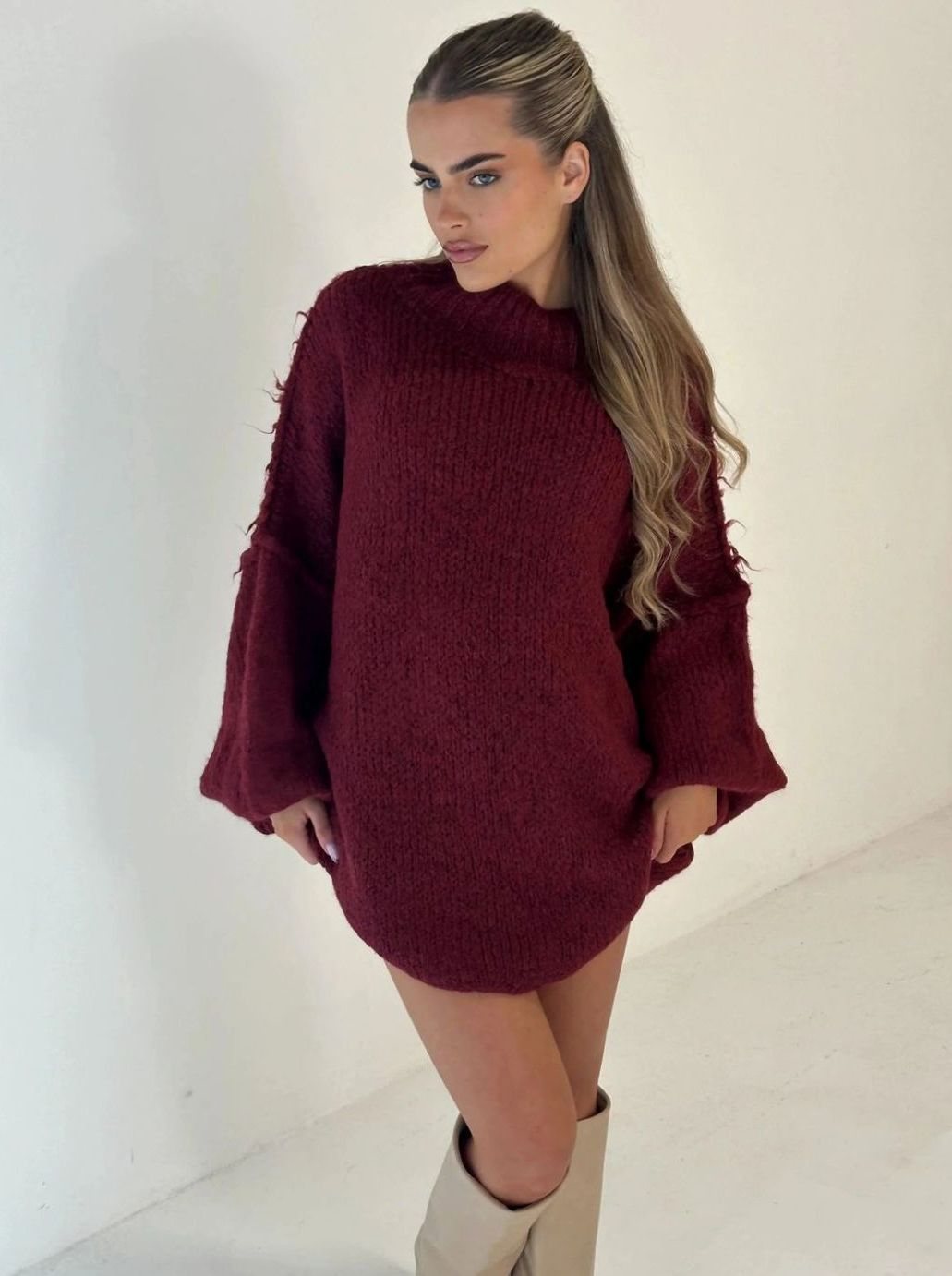 Damski luźny sweter z dzianiny oversize z półgolfem