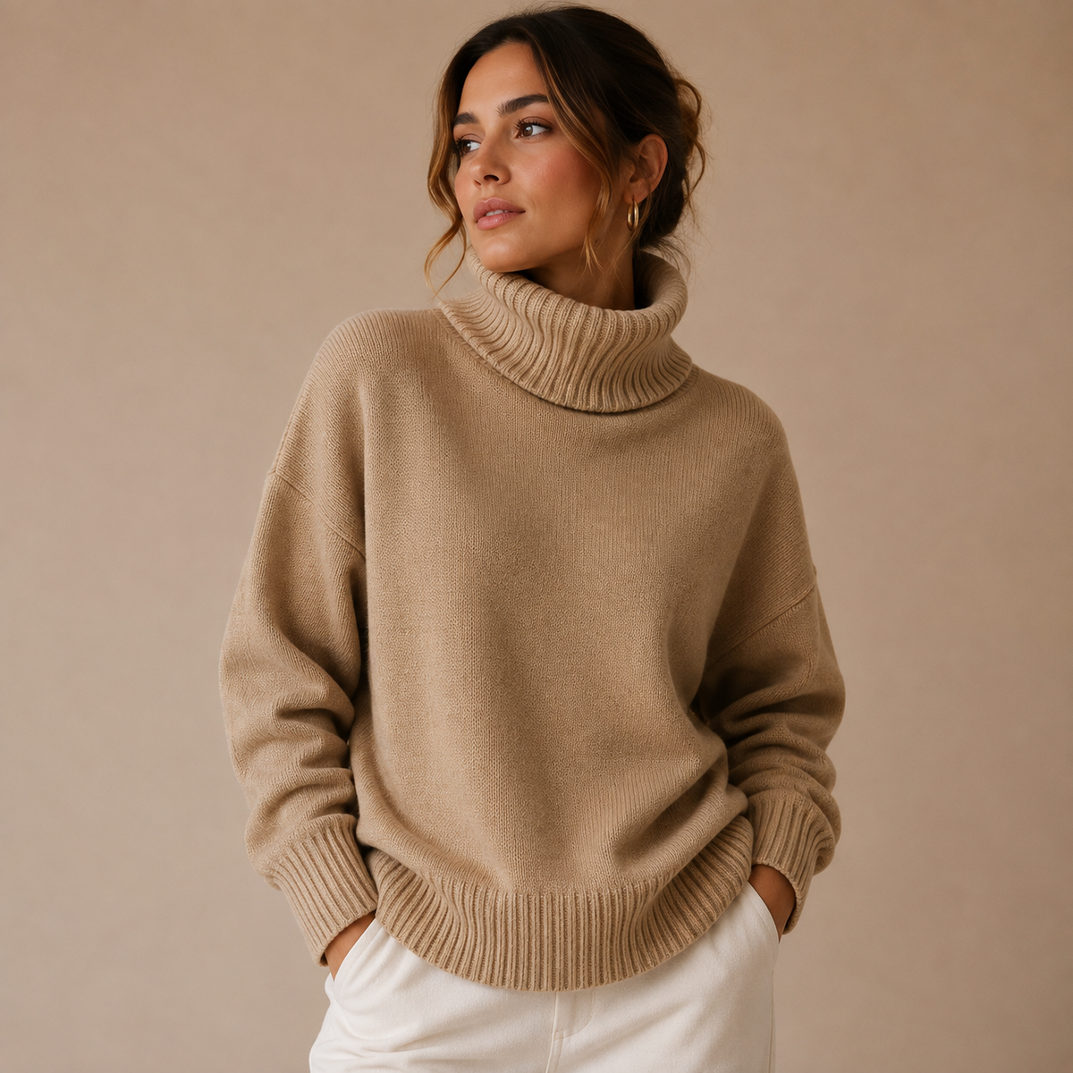 Damski sweter oversize z golfem