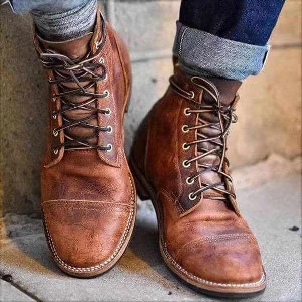 Glevato | Men's Lace-Up Ankle Boot Distressed Leather
