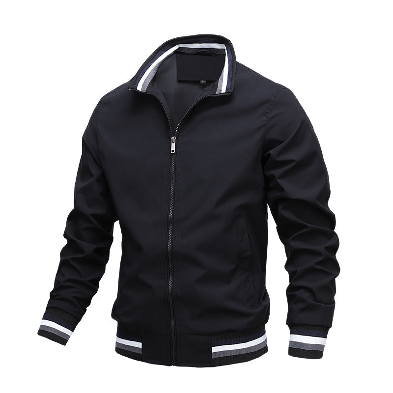 Glevato | Men's Lightweight Bomber Jacket with Striped Collar and Cuffs