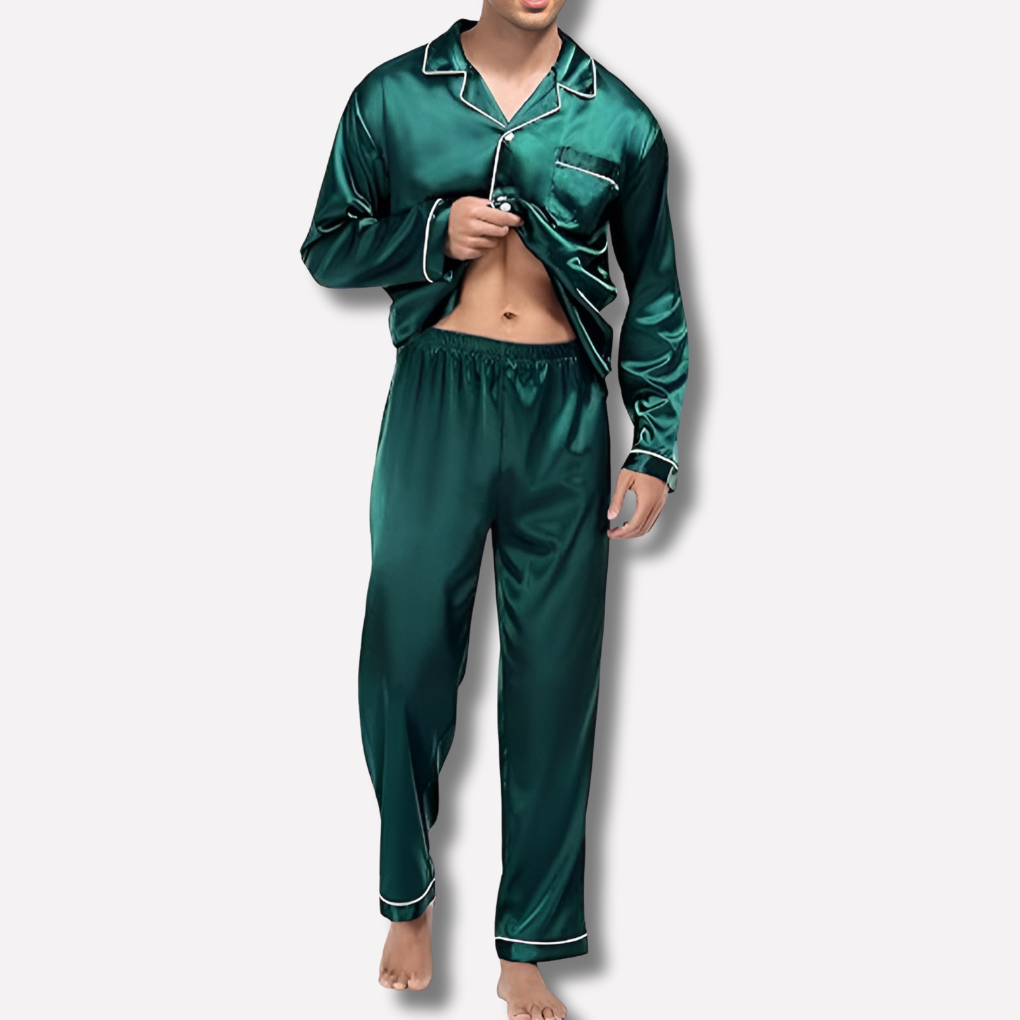 Glevato | Men's Satin Pajama Set with Piping