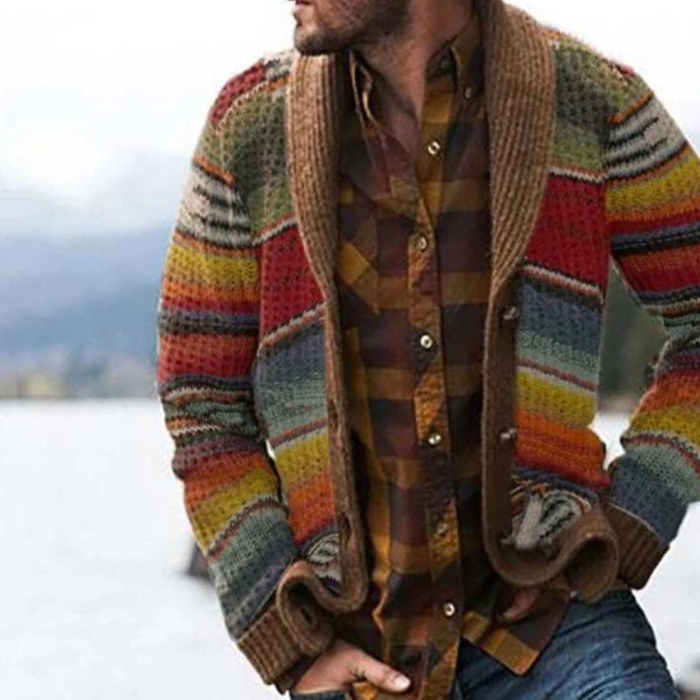 Glevato | Men's Shawl Collar Striped Knit Cardigan