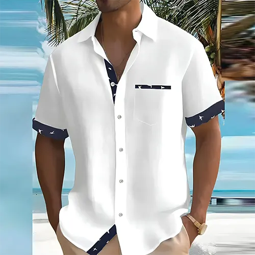 Glevato | Men's Short Sleeve Camp Shirt with Contrasting Trim