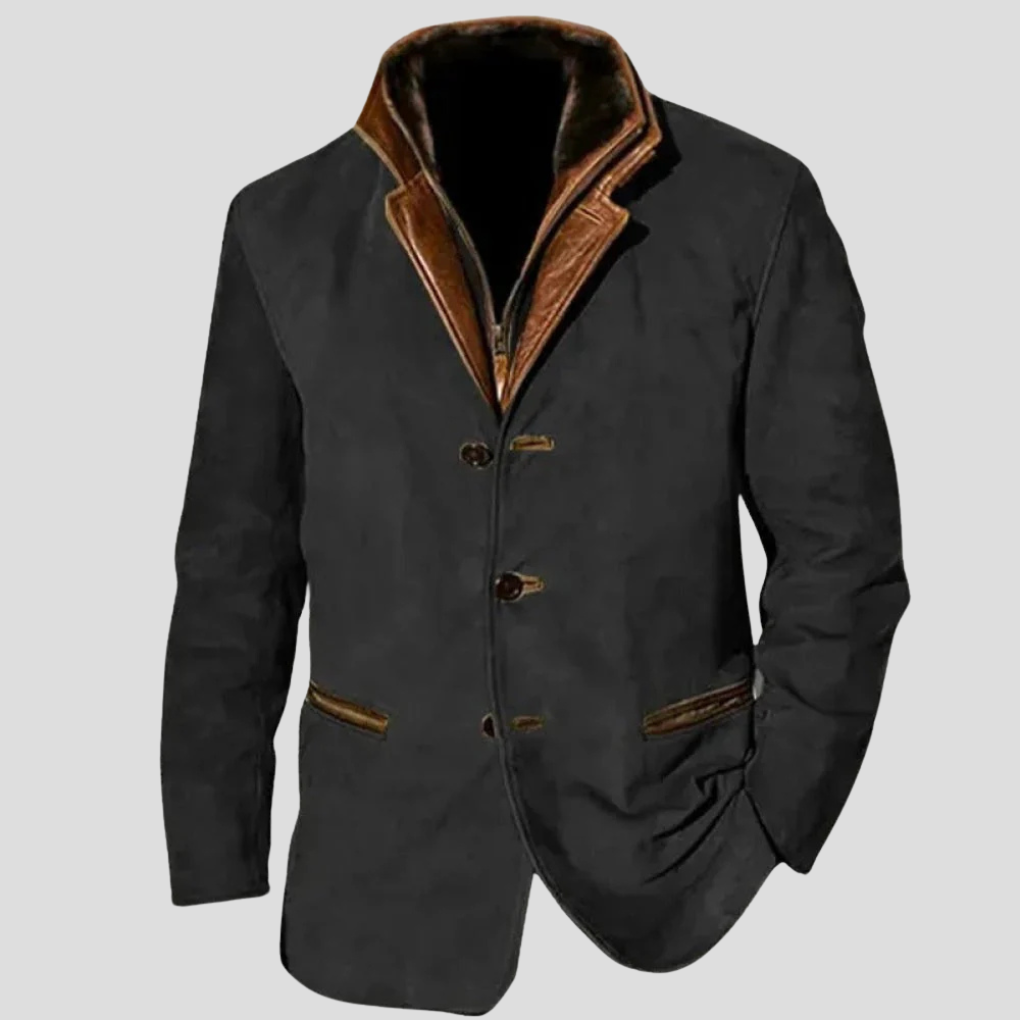 Glevato | Men's Suede Blazer Jacket with Contrast Collar