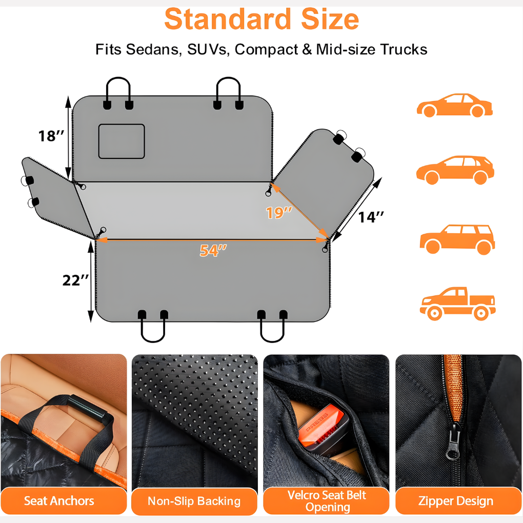 Glevato | Quilted Dog Car Seat Hammock Cover