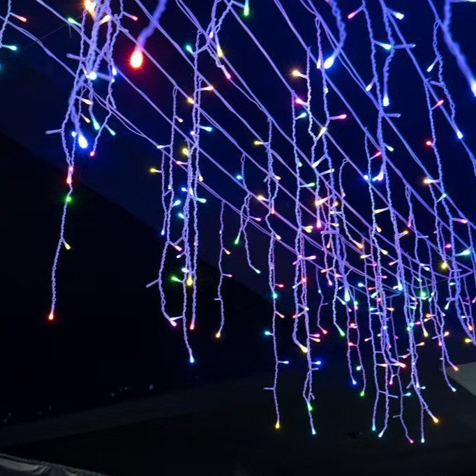 Glevato | Quntis 50m LED Icicle Light String | IP44 Weatherproof | 36V Low Voltage | 500+ LEDs | Icicle Waterfall Effect | Warm White