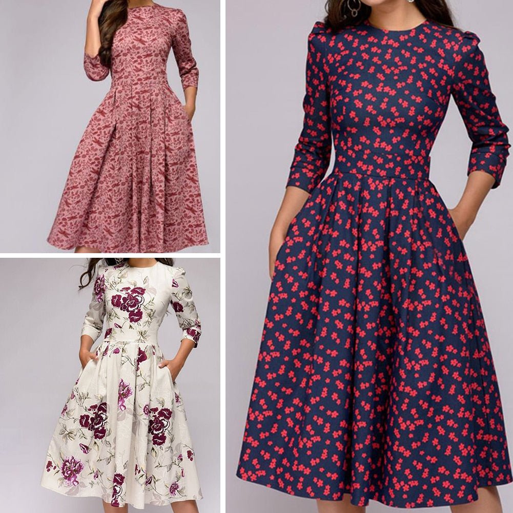 Glevato - Retrozo Elegant, Mid-Length Dress