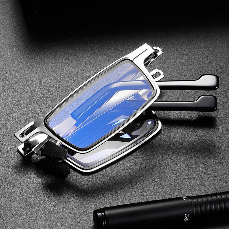 Glevato | Titanium Reading Glasses with Blue Light Protection – Foldable and Lightweight, Silver, Round/Square