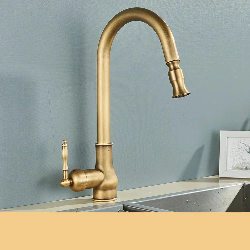 Glevato | VintageTap Antique Brass Kitchen Tap – Retro Style Mixer Faucet with Swivel Spout