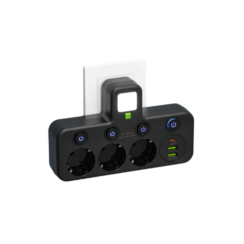 Glevato VOLTRIQ ProLine | 3–4 outlets + 2× USB & 1× Type-C | 2500 W | Surge Protection & Control Switch