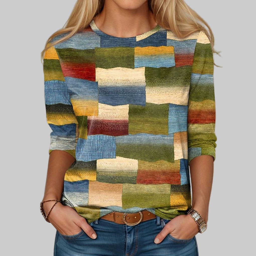 Glevato | Women's Block Print T-Shirt Round Neck