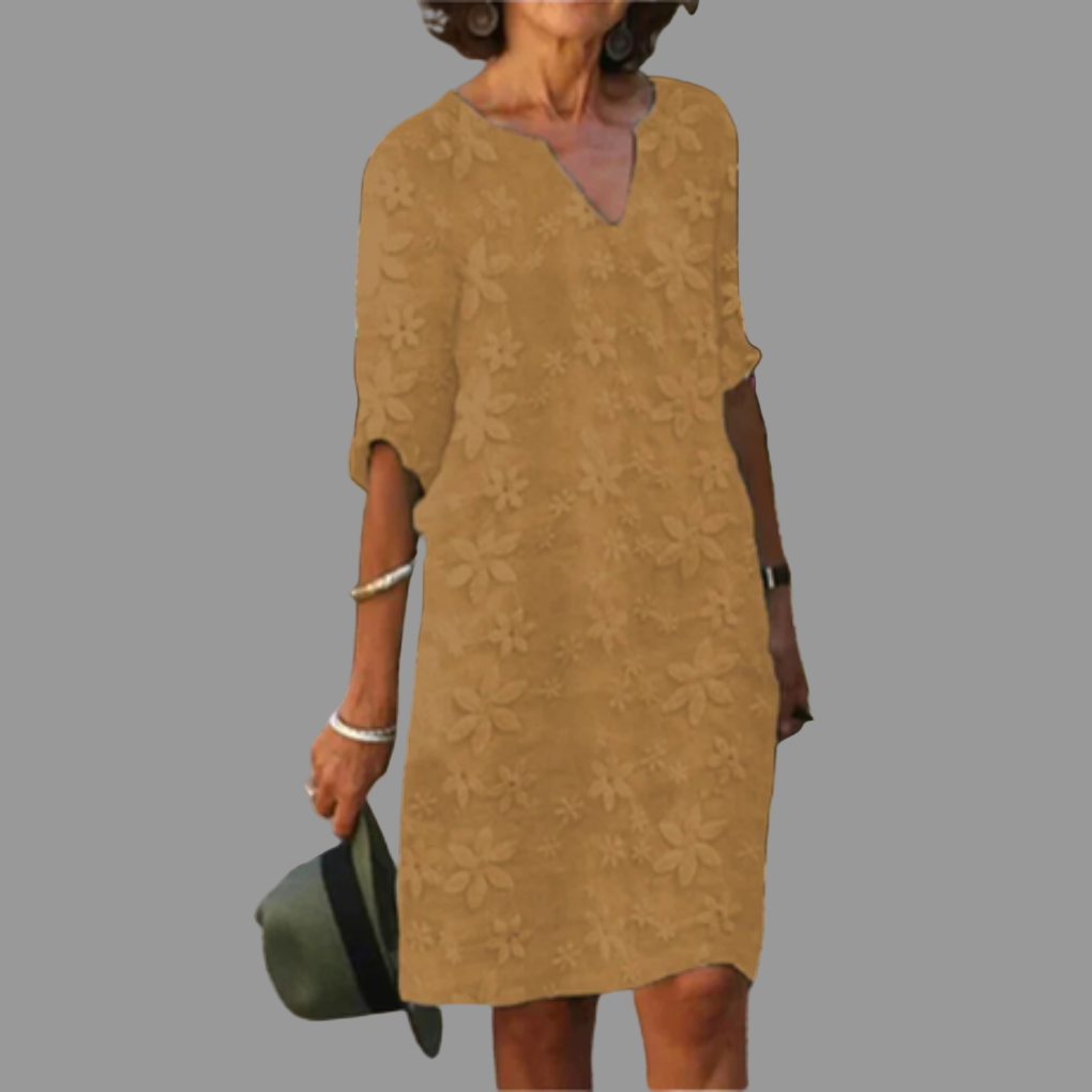 Glevato | Women's Embroidered Midi Dress with V-Neck