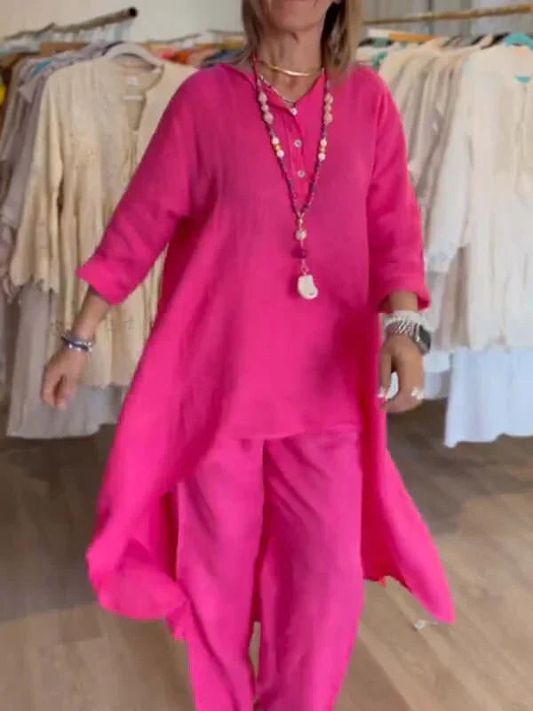 Glevato | Women's Linen Asymmetrical Tunic and Pants Set