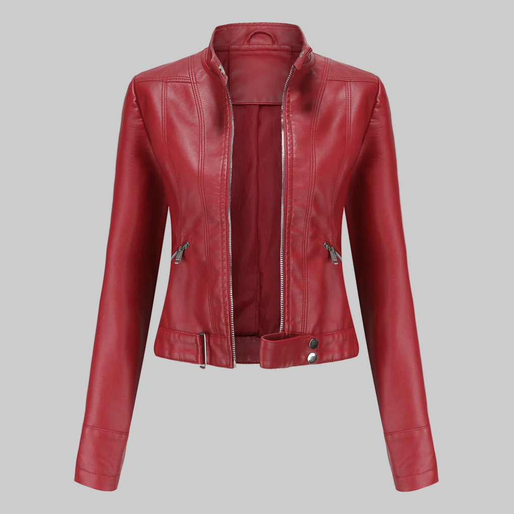 Glevato | Women's Stand Collar Leather Jacket