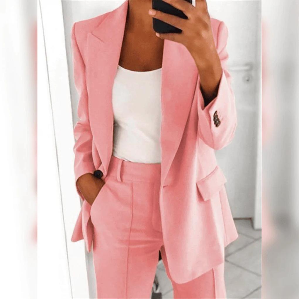 Glevato | Women's Two-Piece Suit Set – Notch Lapel Blazer & Trouser