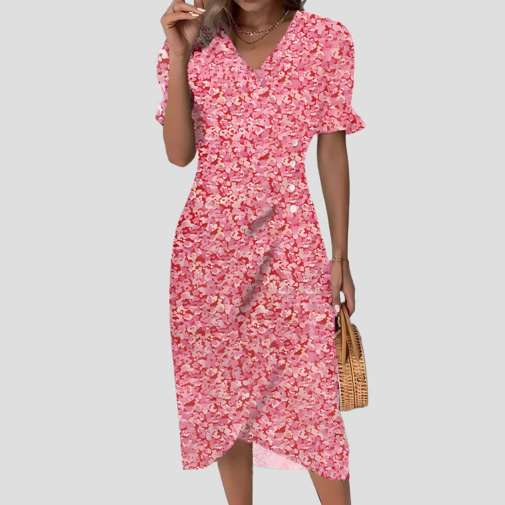 Glevato | Women's Wrap Midi Dress with Button Detail