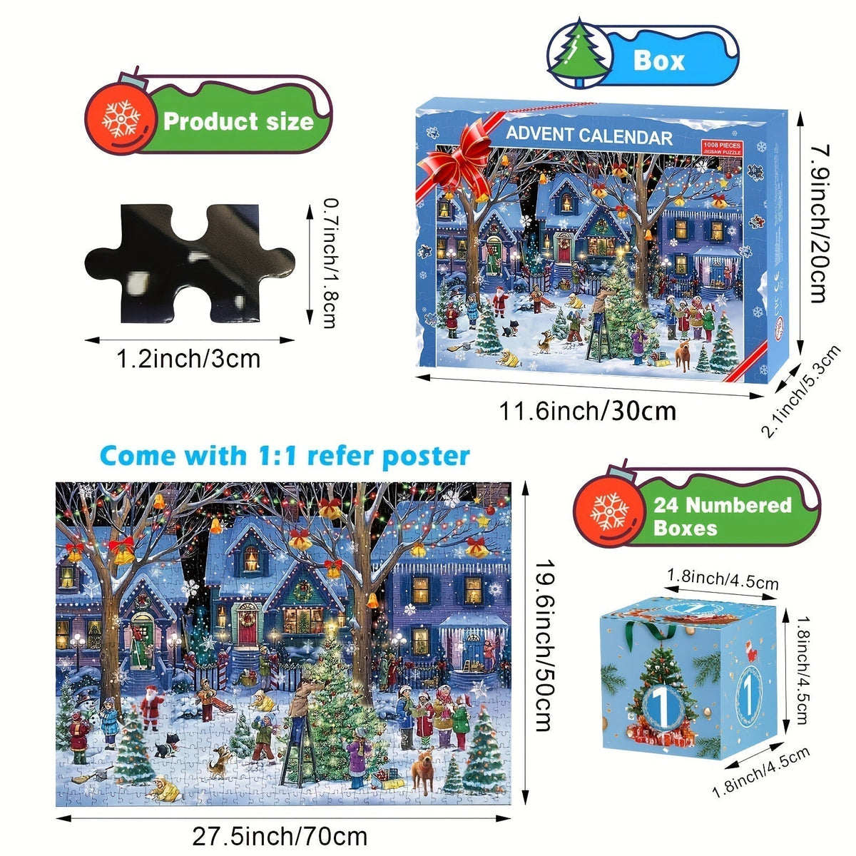 Kalendarz adwentowy puzzle Nowoczesne miasteczko świąteczne
