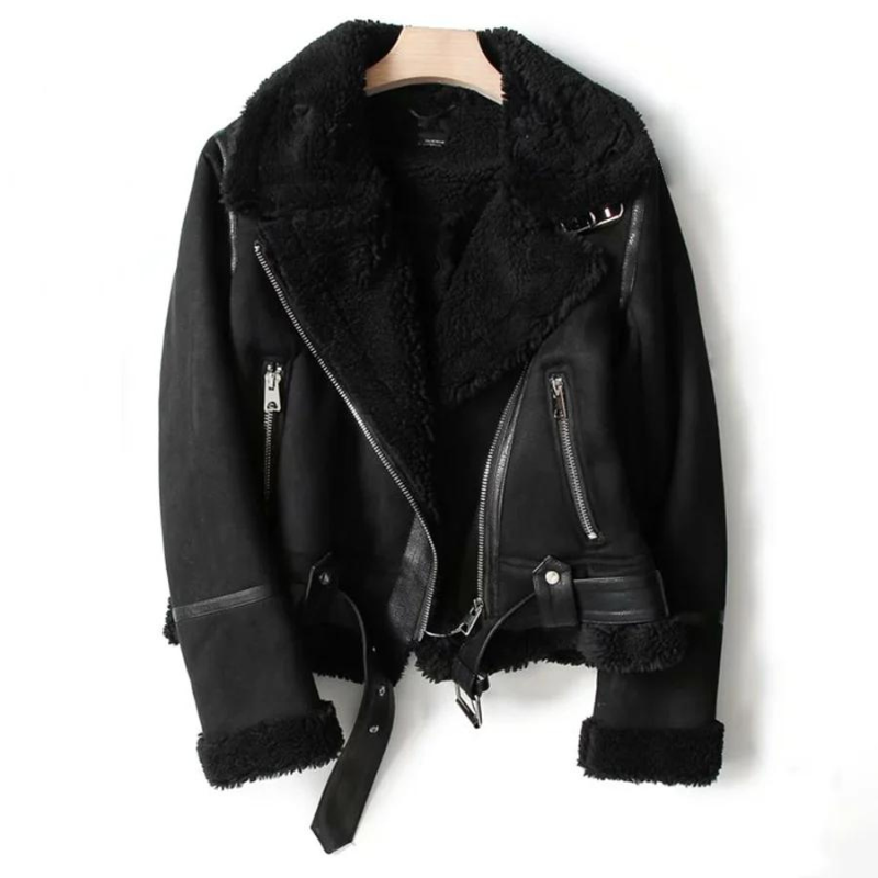 Leather jacket with sherpa lining for winter - Macie