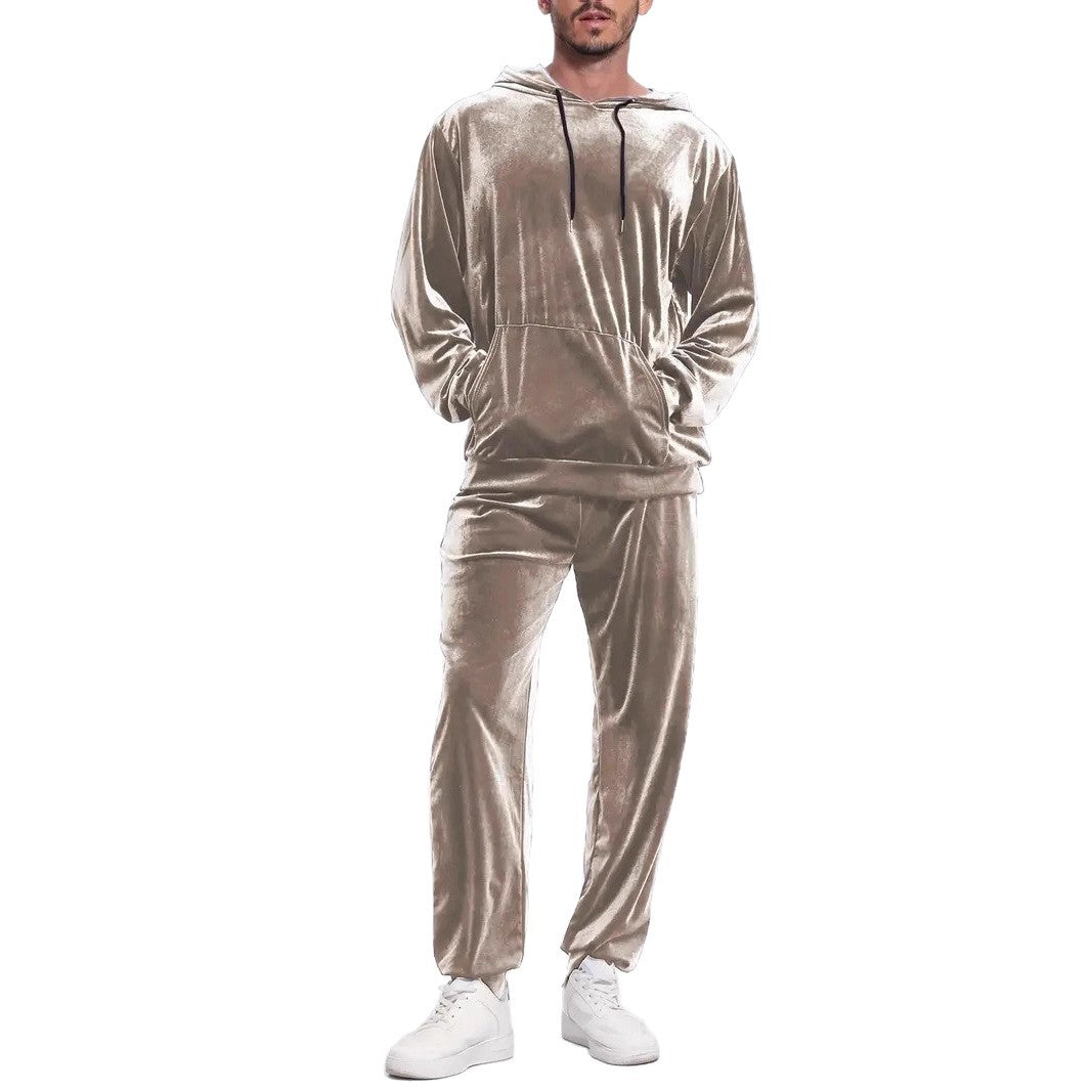 Męski dres welurowy z bluzą z kapturem i spodniami typu jogger
