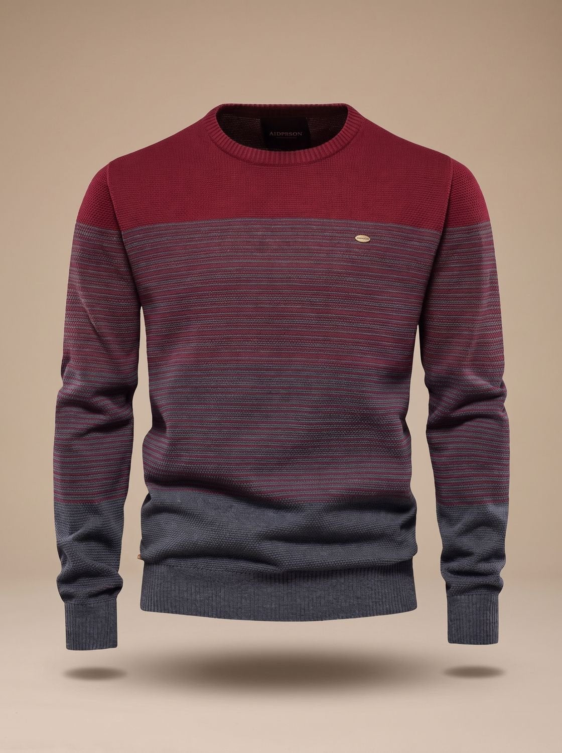 Męski dzianinowy sweter w paski z okrągłym dekoltem typu color block