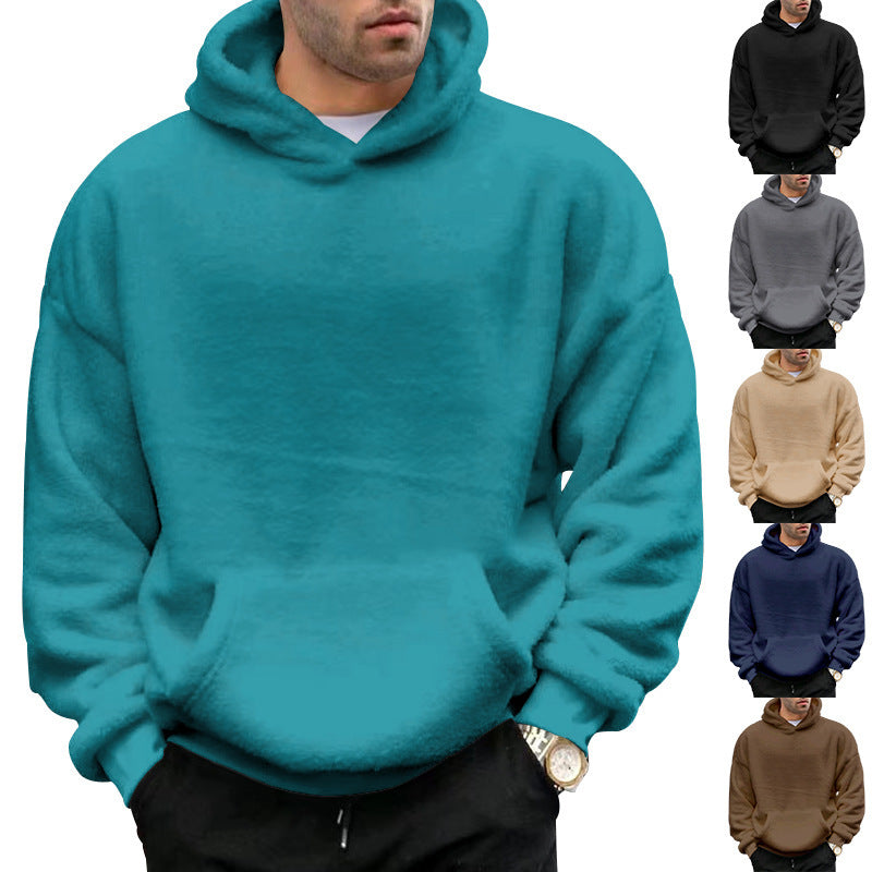 Przytulna bluza z kapturem unisex z polaru teddy o kroju oversize z kieszenią kangurką