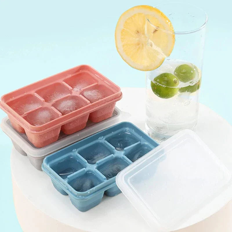 3 Plastic Ice Cube Trays with 6 Compartments and Lid