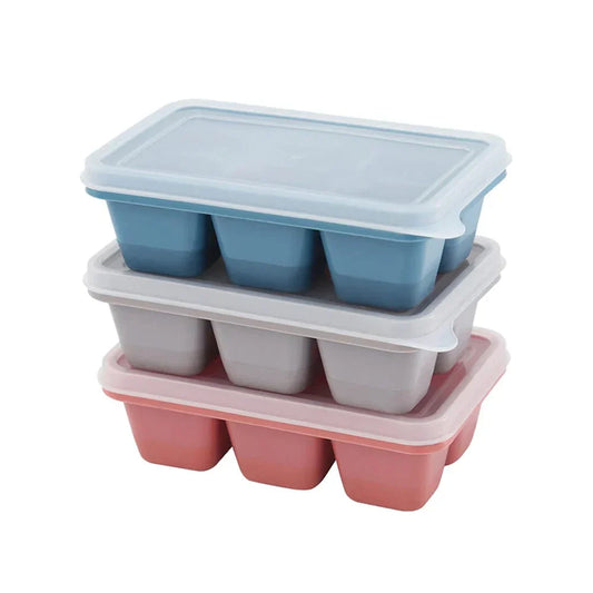 3 Plastic Ice Cube Trays with 6 Compartments and Lid