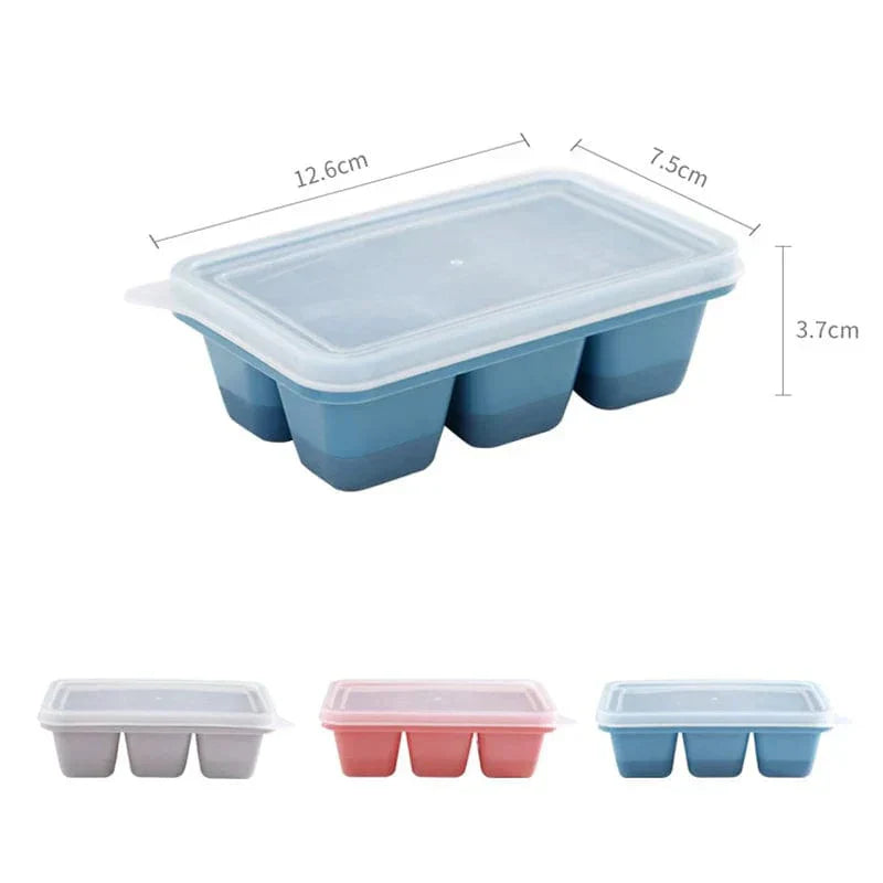 3 Plastic Ice Cube Trays with 6 Compartments and Lid