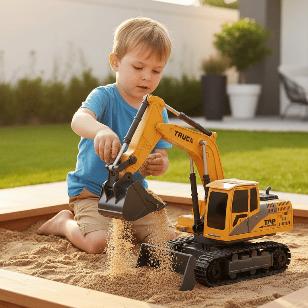BAUPOWER – Remote-controlled excavator made of metal alloy with light and sound effects