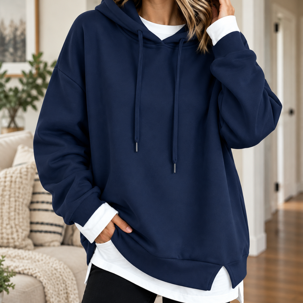 Bluza z kapturem z warstwowym, dwukolorowym dołem