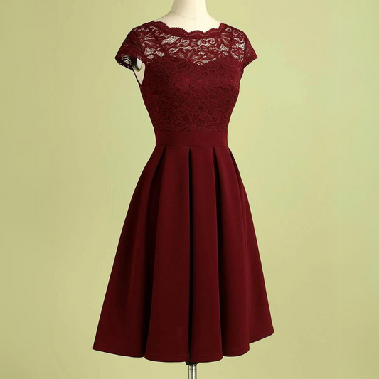 Bordowa koronkowa sukienka vintage na jesień