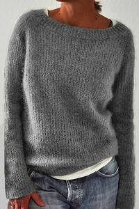 Casualowy jednokolorowy sweter basic z okrągłym dekoltem – 6 kolorów