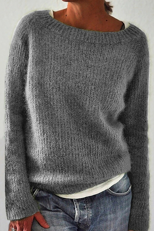 Casualowy jednokolorowy sweter basic z okrągłym dekoltem – 6 kolorów