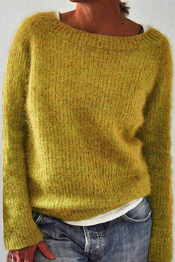 Casualowy jednokolorowy sweter basic z okrągłym dekoltem – 6 kolorów