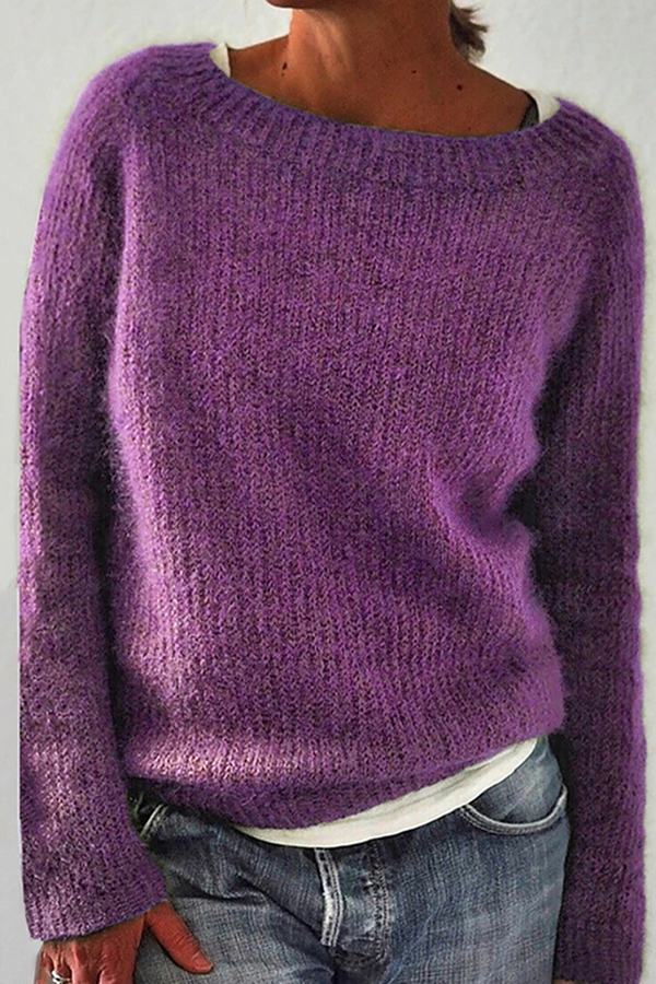 Casualowy jednokolorowy sweter basic z okrągłym dekoltem – 6 kolorów