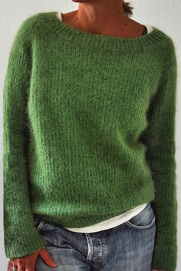 Casualowy jednokolorowy sweter basic z okrągłym dekoltem – 6 kolorów