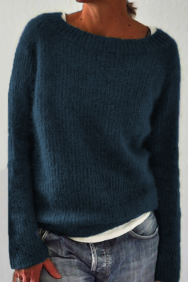 Casualowy jednokolorowy sweter basic z okrągłym dekoltem – 6 kolorów