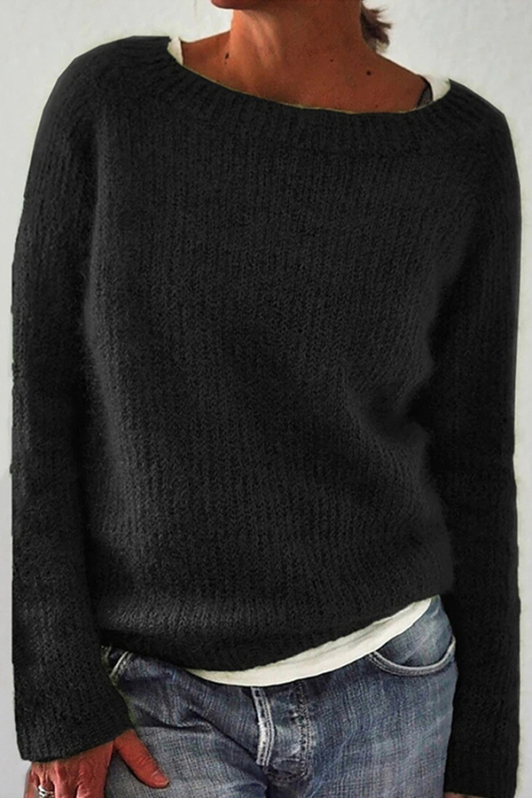 Casualowy jednokolorowy sweter basic z okrągłym dekoltem – 6 kolorów