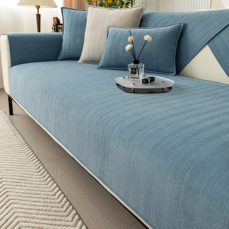 Chenille Sofa Cover with Chevron Pattern – VeluraShield