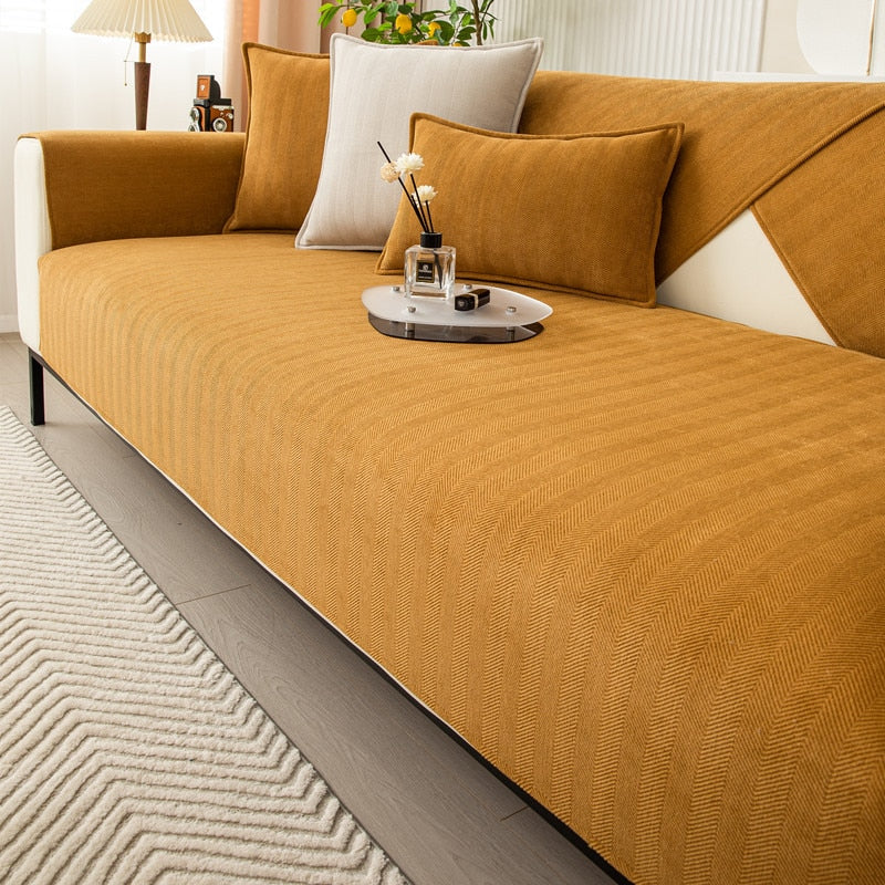 Chenille Sofa Cover with Chevron Pattern – VeluraShield