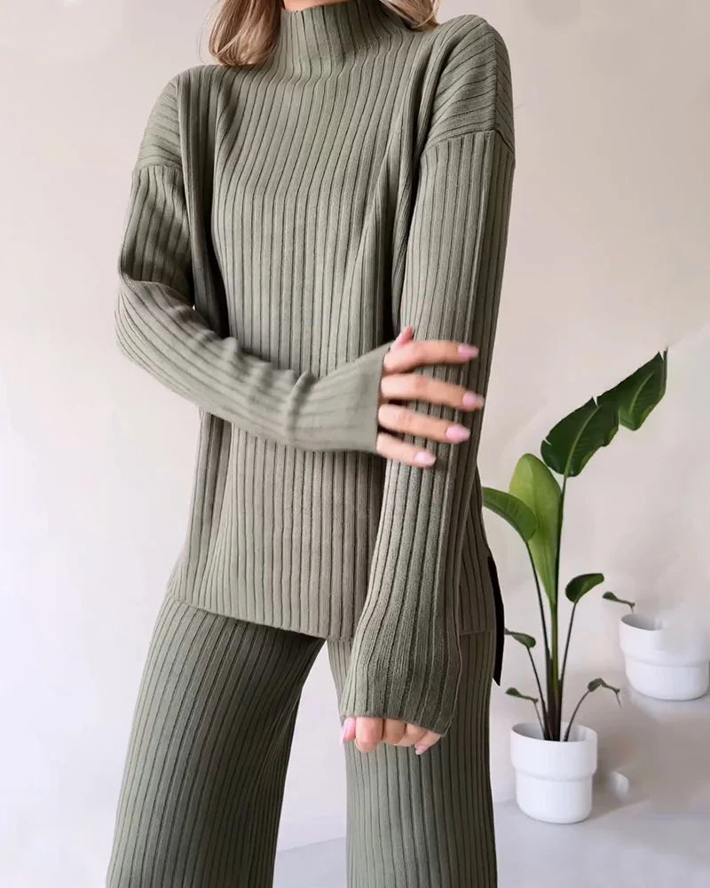 Chic Slit Casual Two-Piece Set