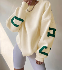 Damska bluza oversize z okrągłym dekoltem ocieplana polarem z rękawami w stylu varsity