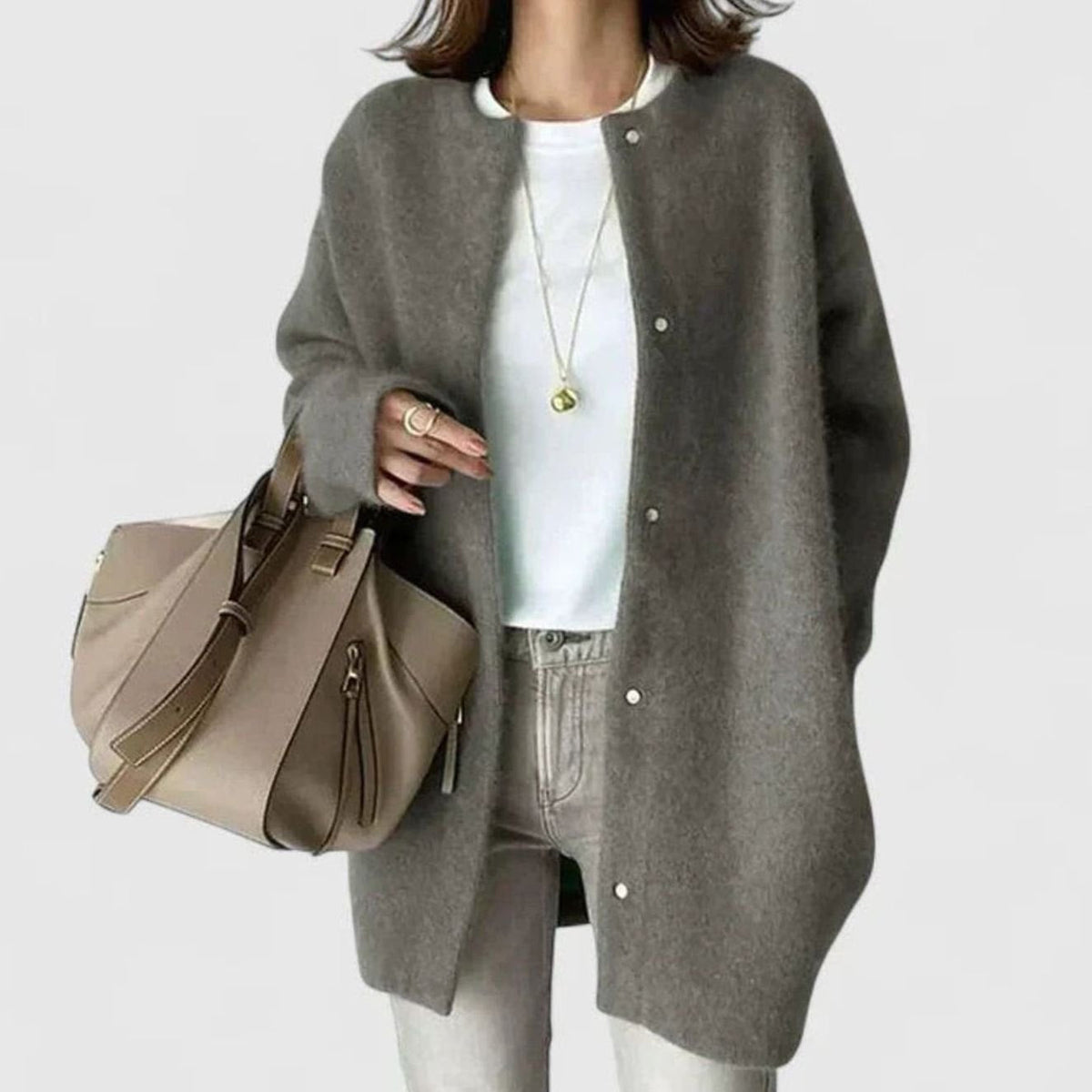 Damski dzianinowy kardigan oversize zapinany na guziki, khaki