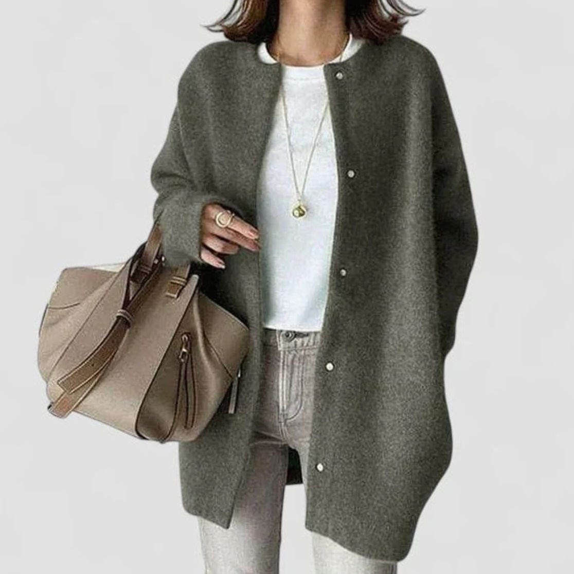 Damski dzianinowy kardigan oversize zapinany na guziki, khaki
