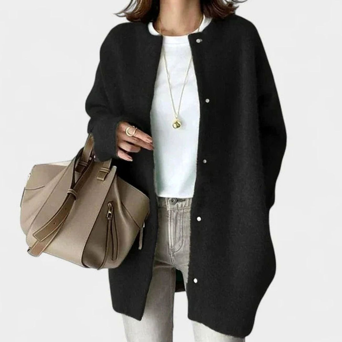 Damski dzianinowy kardigan oversize zapinany na guziki, khaki