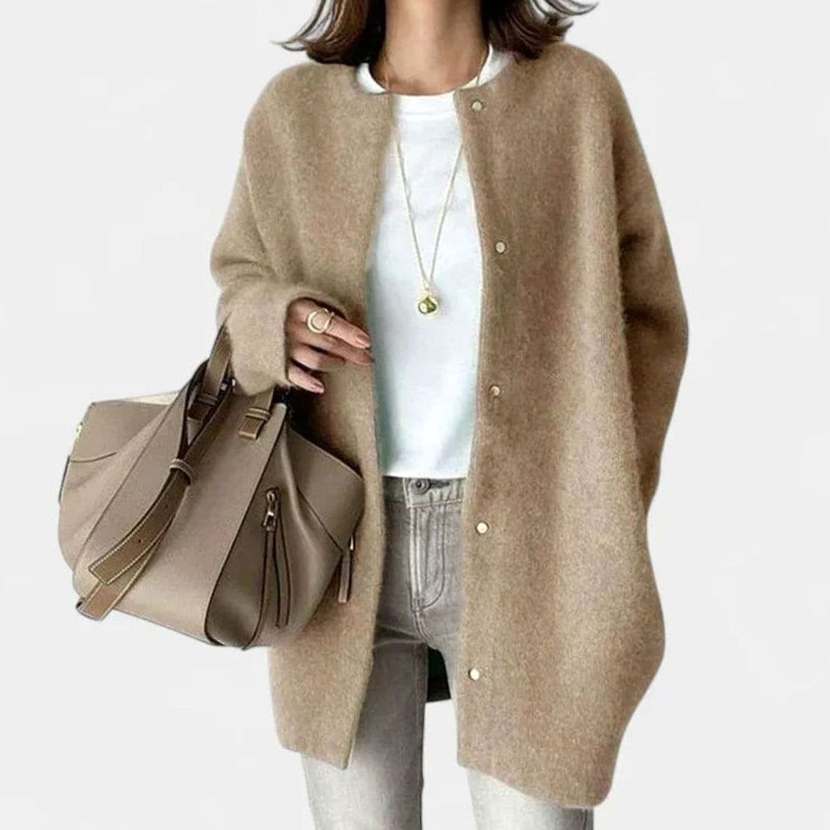 Damski dzianinowy kardigan oversize zapinany na guziki, khaki