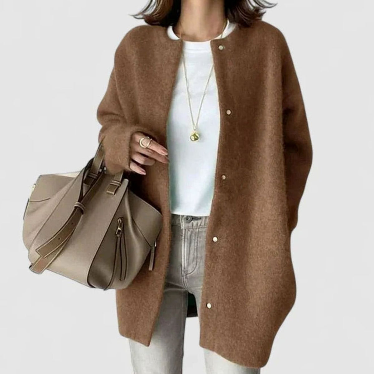 Damski dzianinowy kardigan oversize zapinany na guziki, khaki