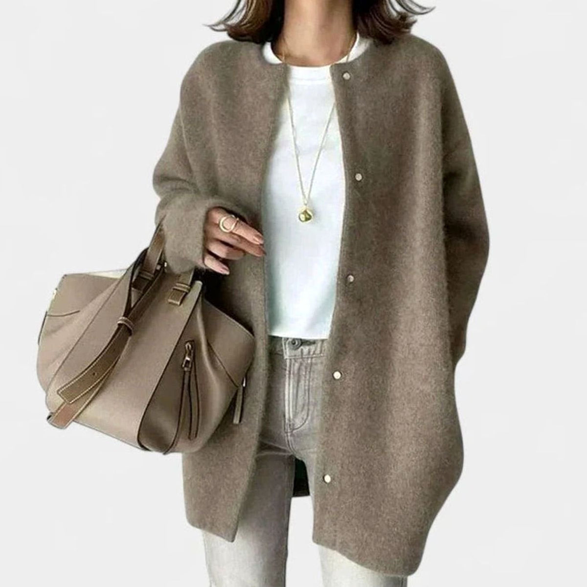 Damski dzianinowy kardigan oversize zapinany na guziki, khaki