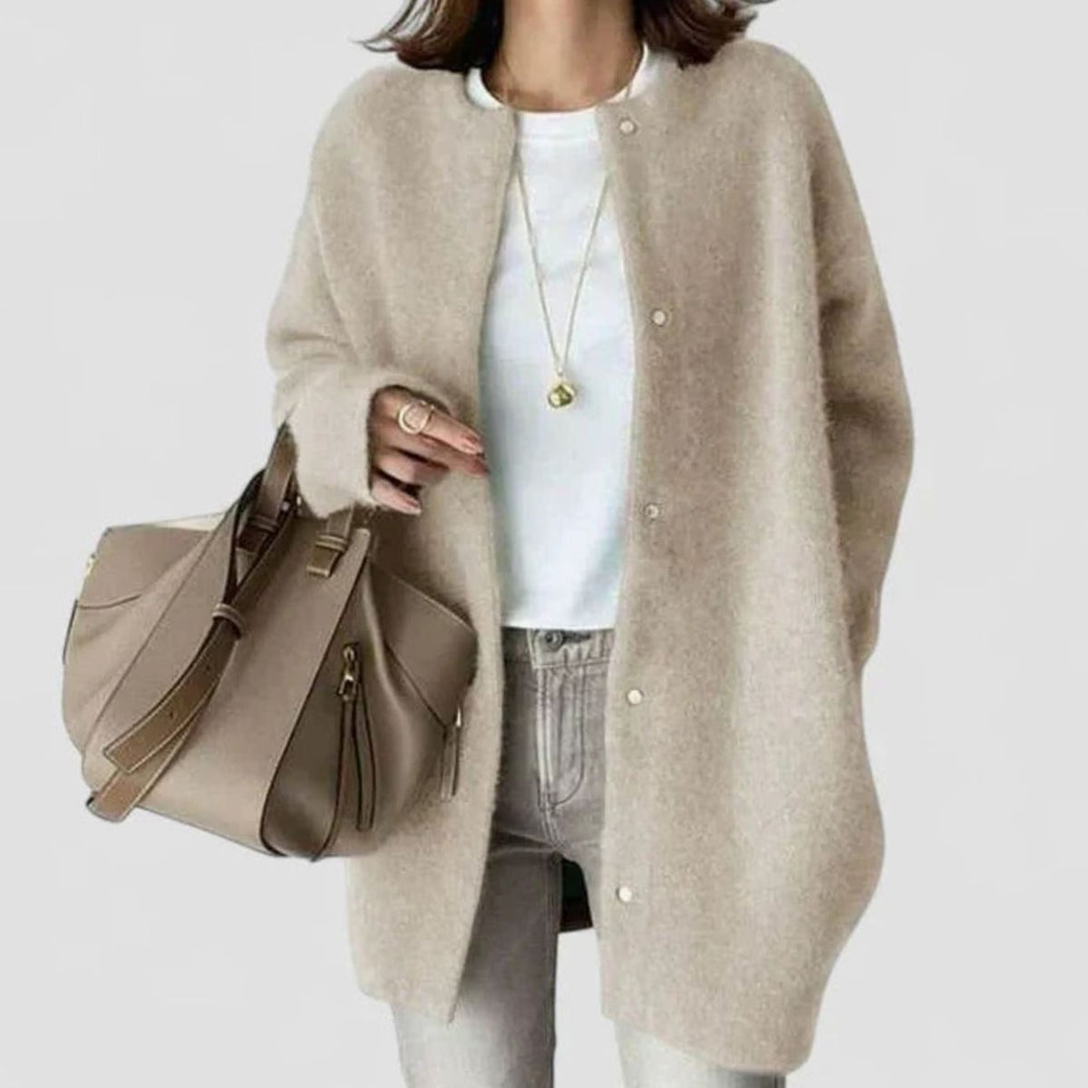 Damski dzianinowy kardigan oversize zapinany na guziki, khaki