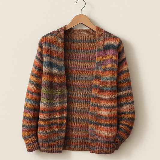 Damski dzianinowy kardigan w paski bez zapięcia